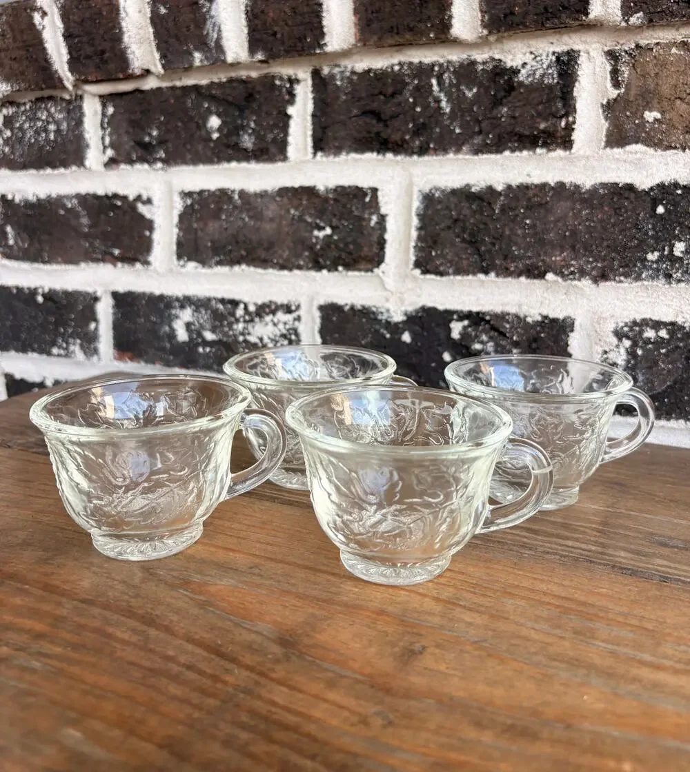 Vintage Indiana Glass Harvest Grape Punch Cups Set of 4 Clear Pressed Glass